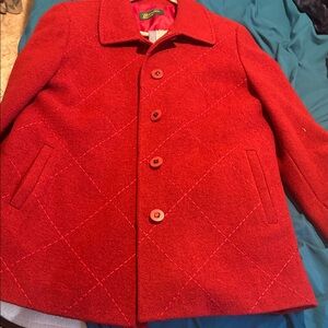 Red Button-Up Coat the color is kind of Brown red burnt.